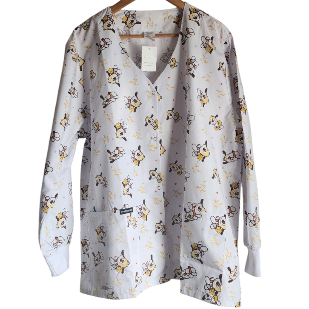 NWT Lightweight White Puppies Jacket Scrub Top size L‎